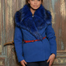 Синее полу-пальто с меховым воротником